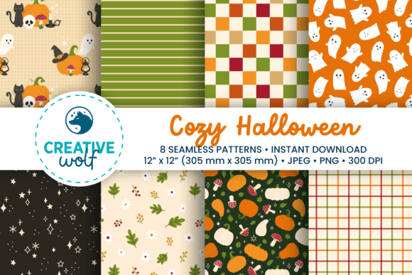 Cozy Halloween - 8 Seamless Patterns