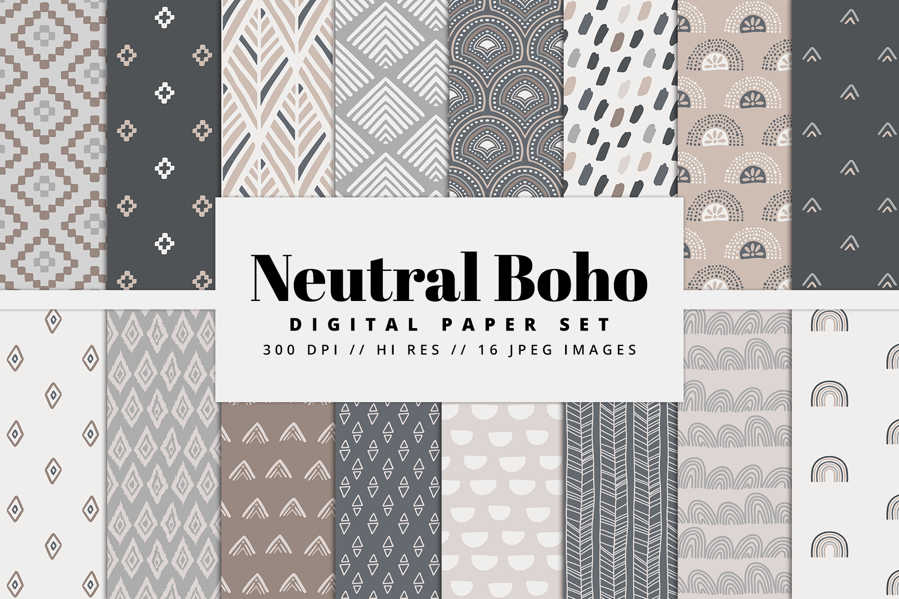 Neutral Boho Digital Paper Set Graphic by BrandiLeaDesigns · Creative ...