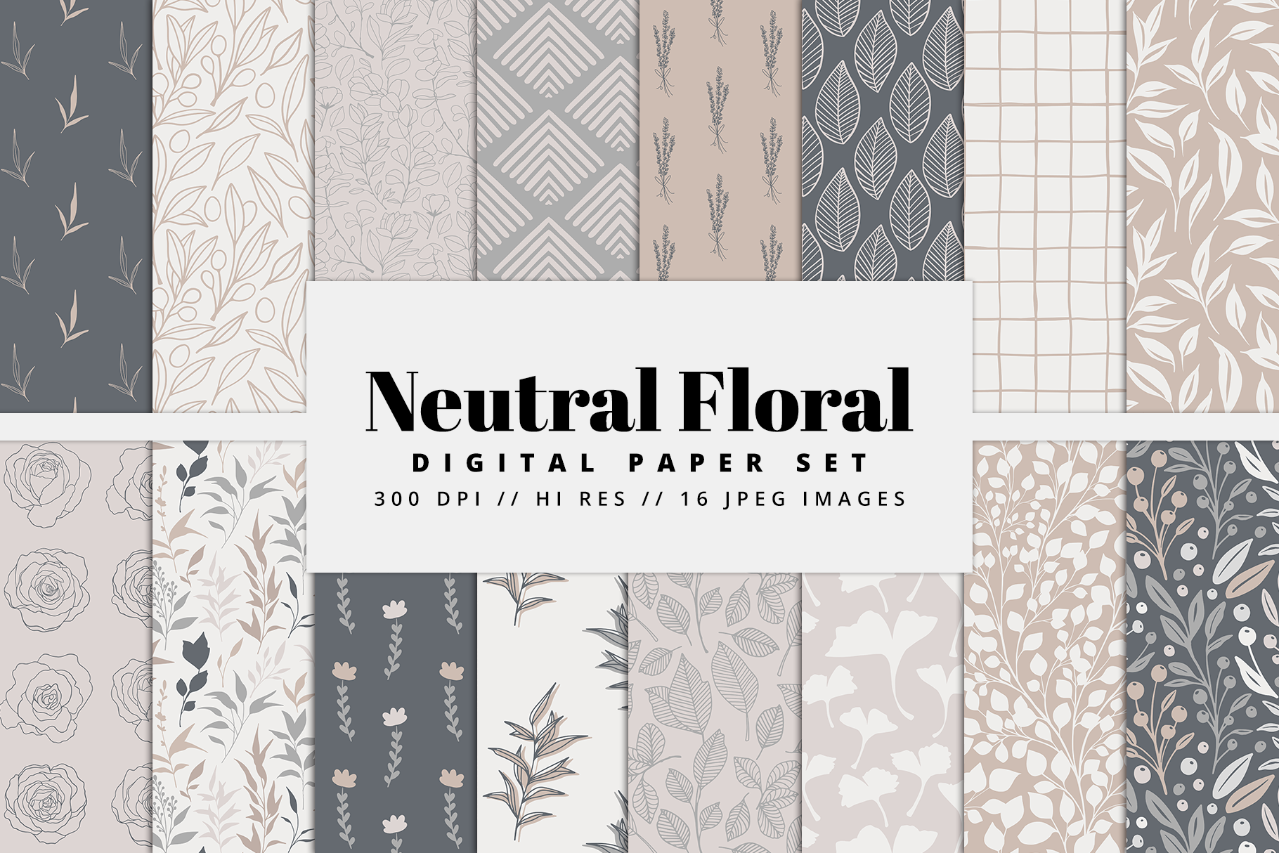 Neutral Floral Digital Paper Set Graphic by BrandiLeaDesigns · Creative ...