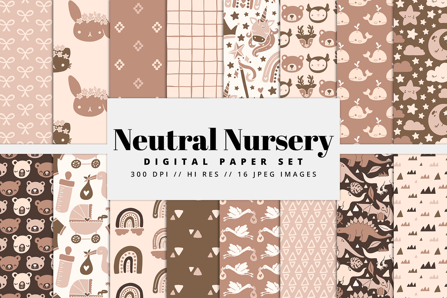 Neutral Nursery Digital Paper Set Graphic by BrandiLeaDesigns ...