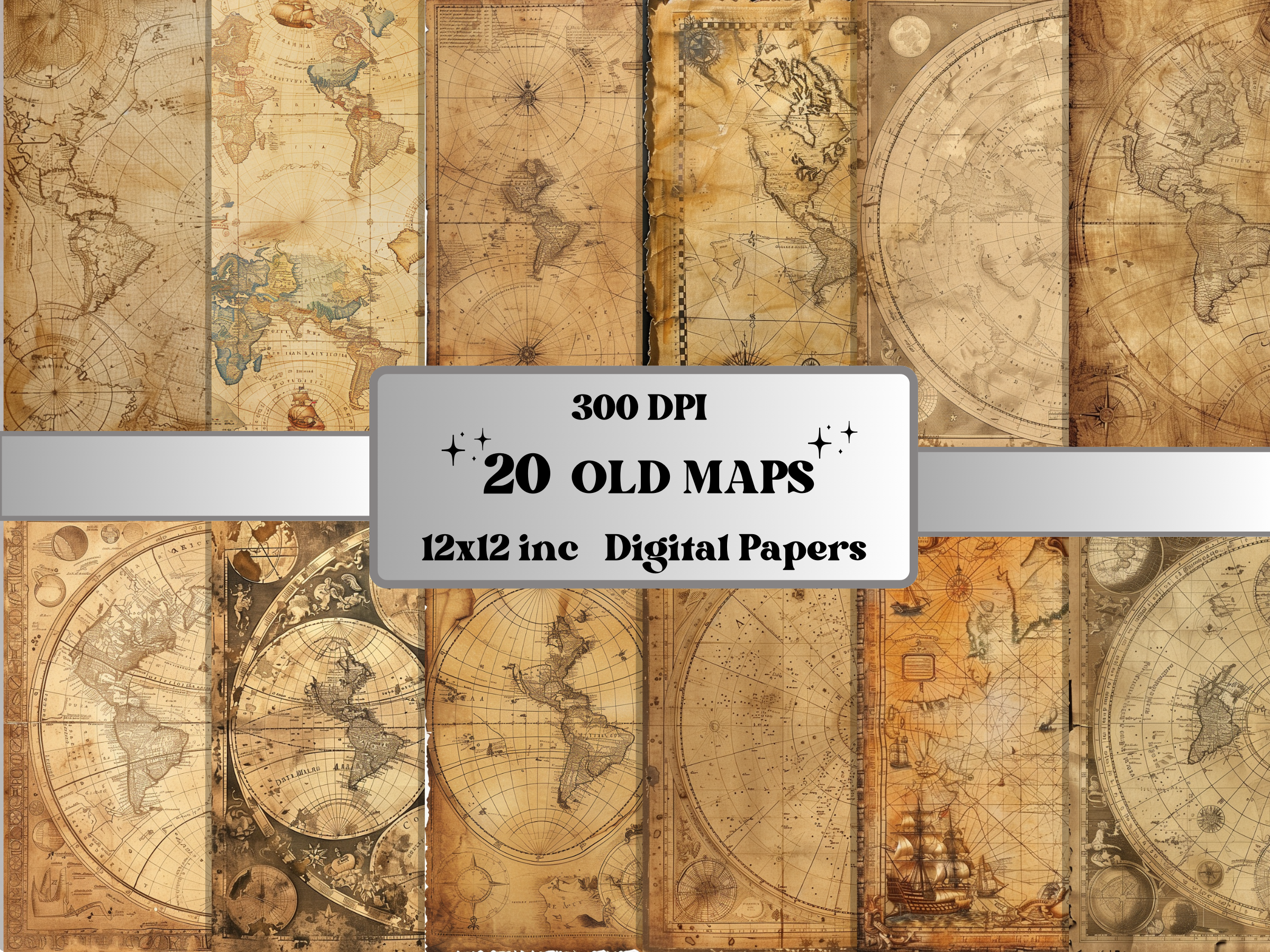 Old Maps Textures Background Paper Pack