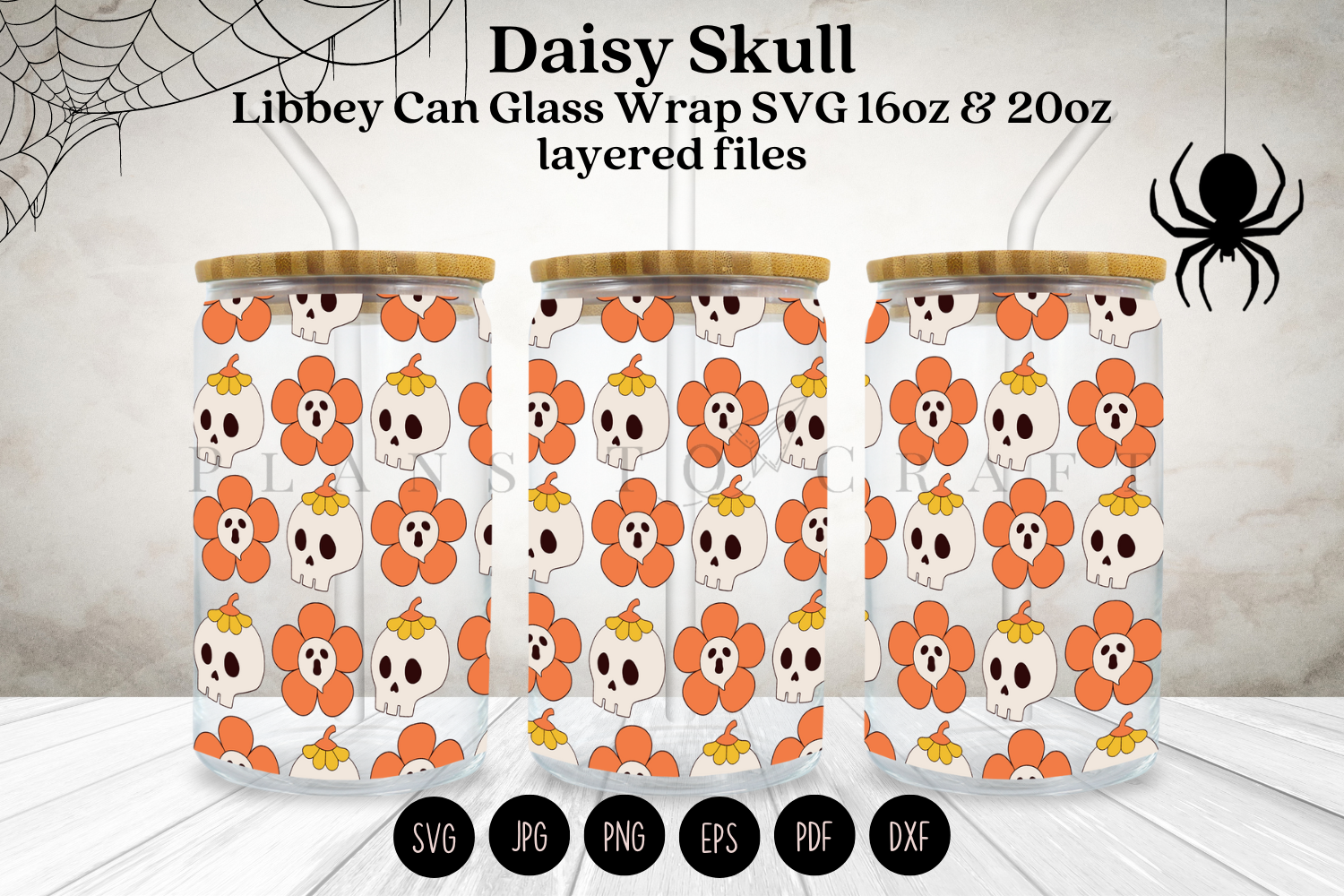 Skull Daisy Halloween Glass Can Wrap SVG Graphic by planstocraft ...