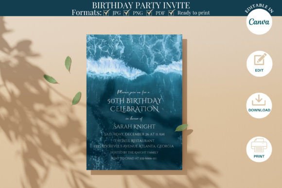 50th Beach Birthday Party Invite Graphics