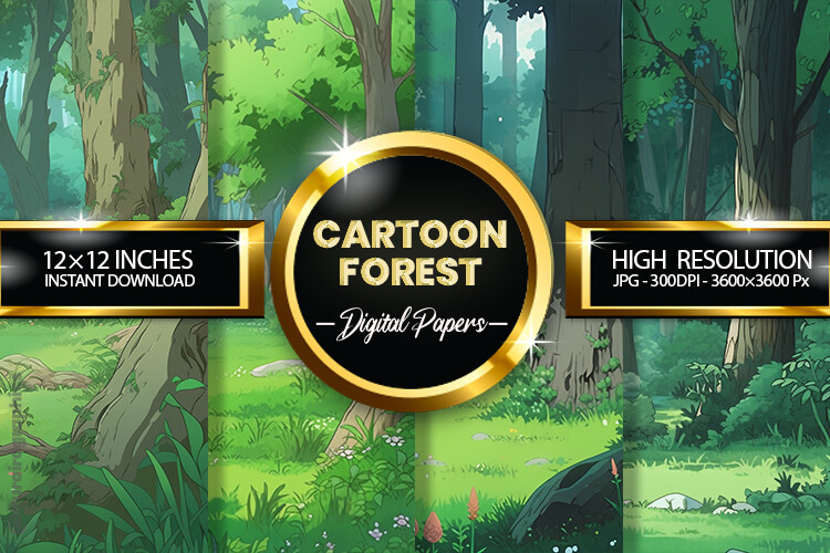 Cartoon Forest Digital Papers Graphic by Hurairagraphics · Creative Fabrica