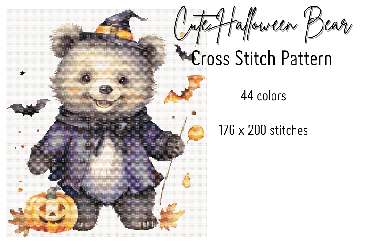 Cute Halloween Bear Cross Stitch Pattern