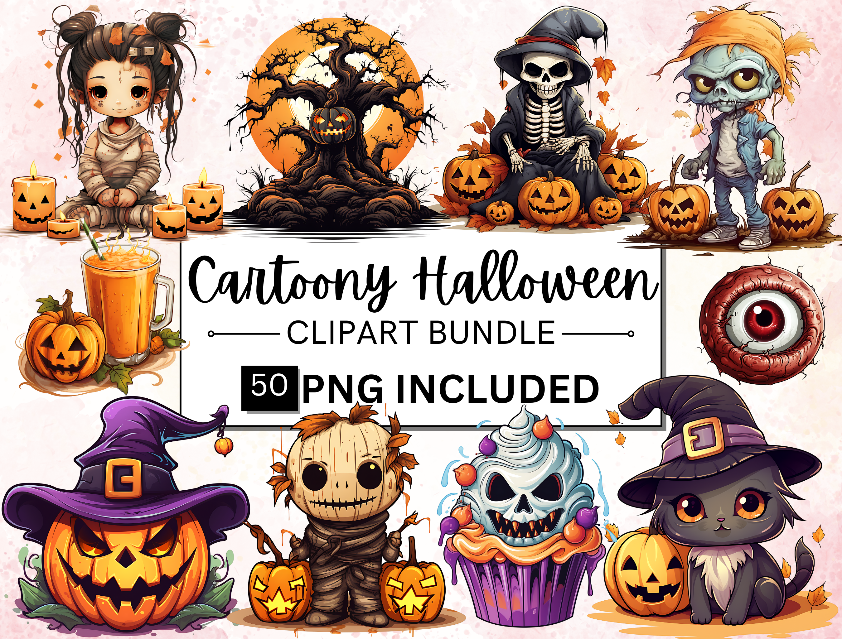 Cute Halloween PNG Clipart Bundle Graphic by DigiDreamWorld · Creative ...