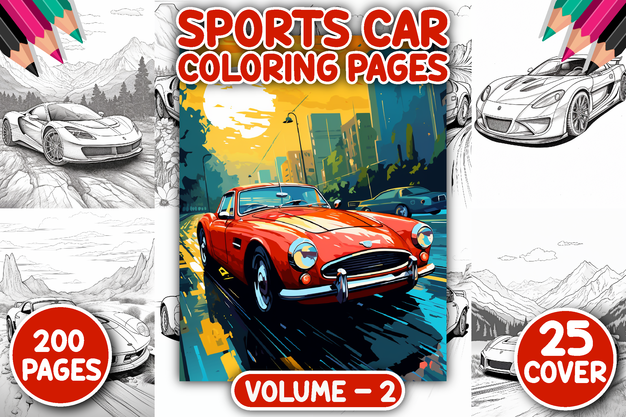 200 Sports Car Coloring Pages for Adults Graphic by Printable Crafts