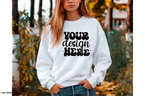 Gildan 18000 Fall Sweatshirt Mockupv6 Graphic Hoodies & Sweatshirts By MockupsEasy