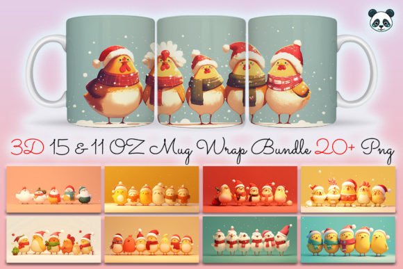 Christmas Chickens 3d Mug Wrap Bundle Graphics