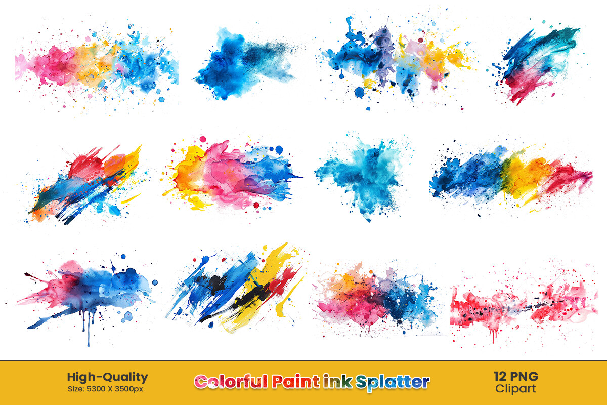 Colorful Ink Paint Splatter Brush Stroke Graphic by pixeness · Creative ...