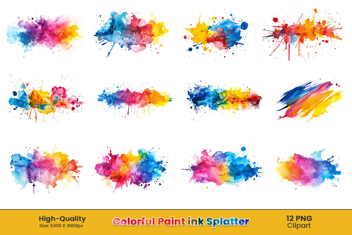 Colorful Ink Splatter Splash Png Set Graphic by pixeness · Creative Fabrica