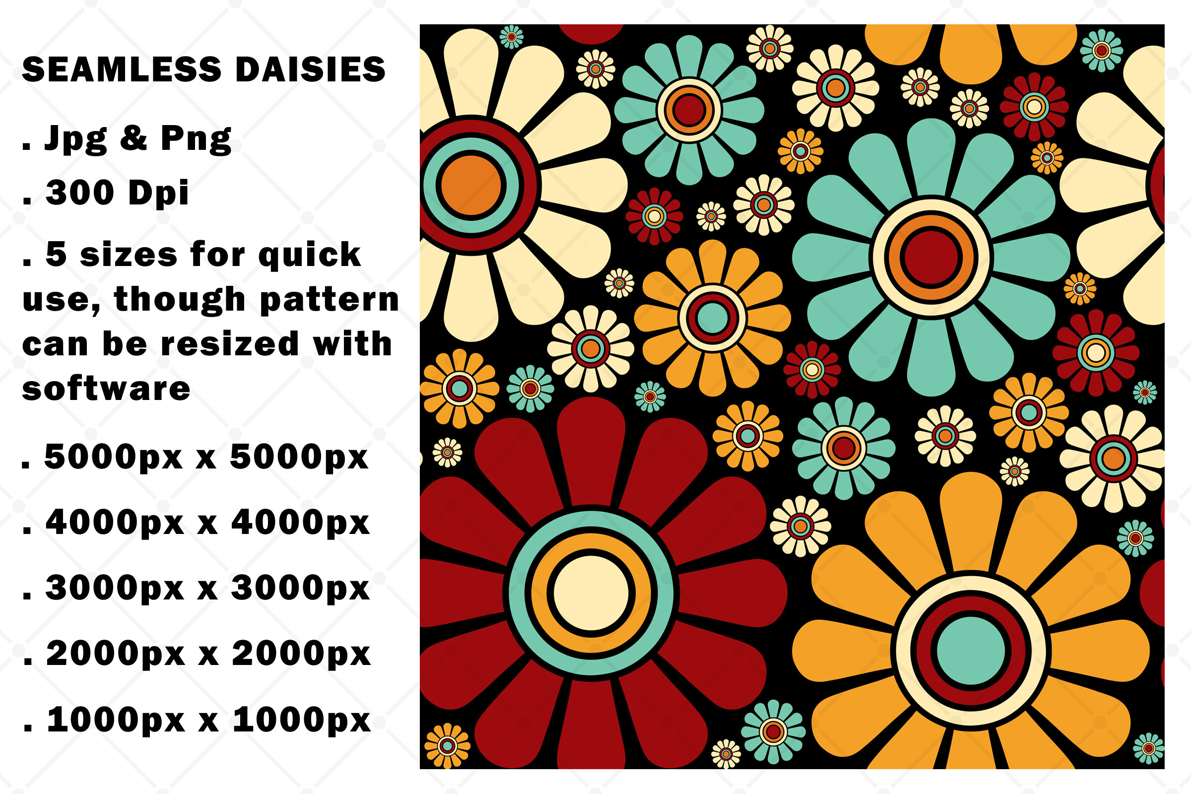 Seamless Daisies Colorful Flowers Graphic by Karma Genie · Creative Fabrica