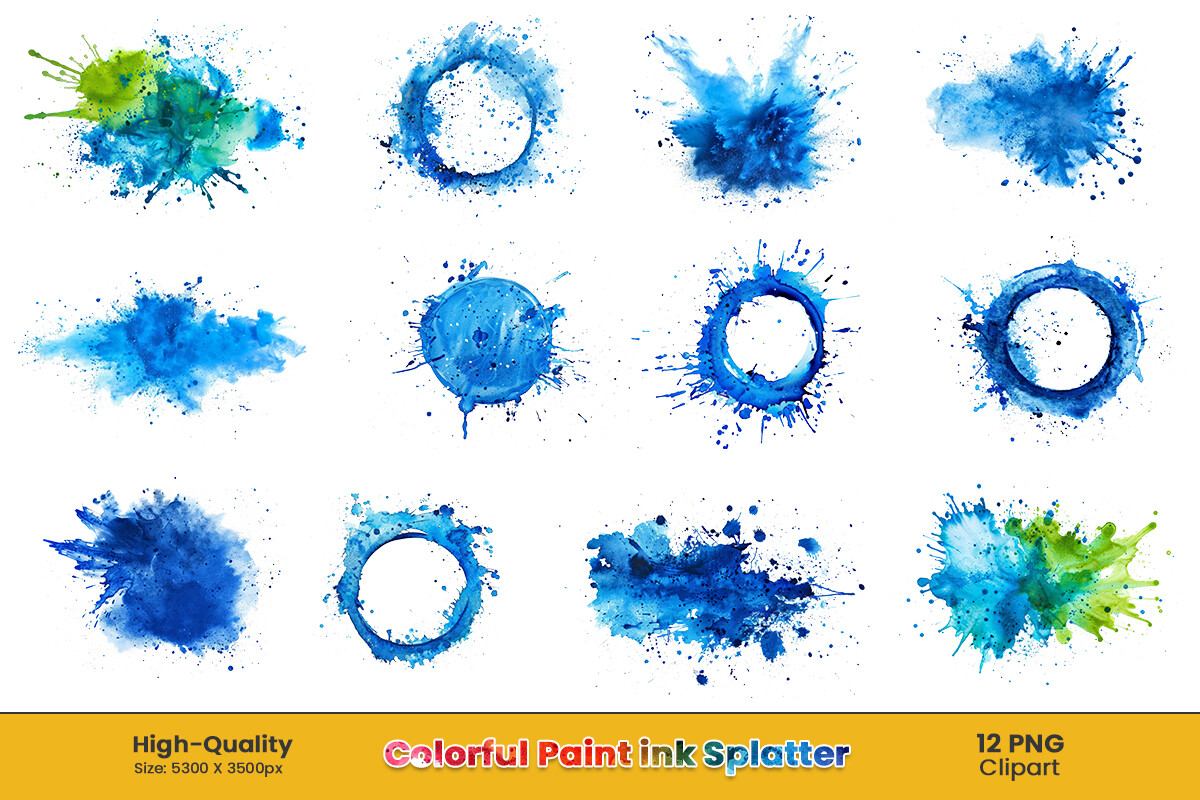 Watercolor Colorful Ink Paint Splatter Graphic by pixeness · Creative ...