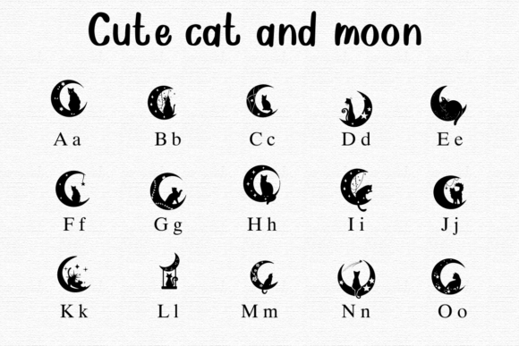 Cute Cat and Moon Font PNG with transparent background - Preview 1