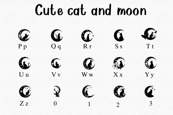 Cute Cat and Moon Font PNG with transparent background - Preview 2