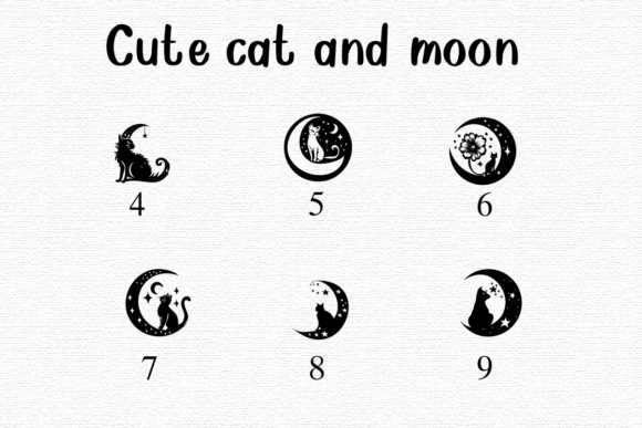 Cute Cat and Moon Font PNG with transparent background - Preview 3