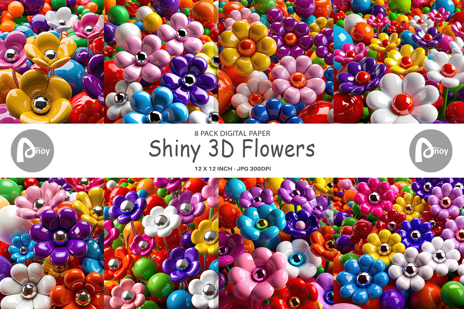 Digital Paper Shiny 3D Flowers Graphic by Artnoy · Creative Fabrica