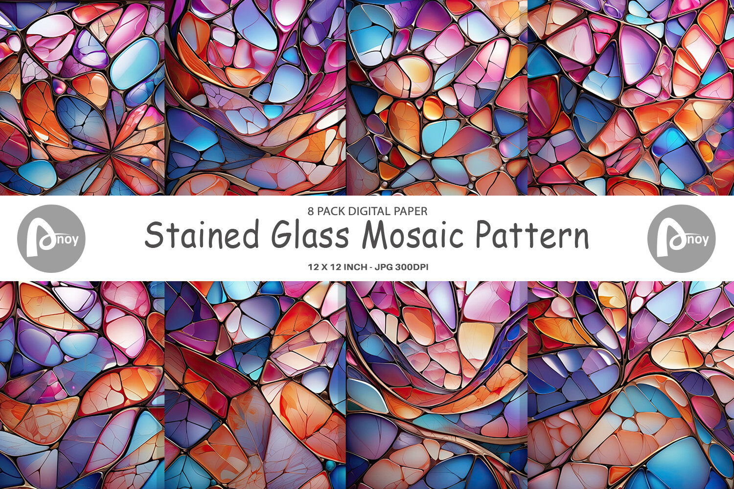 Digital Paper Stained Glass Mosaic Graphic by Artnoy · Creative Fabrica