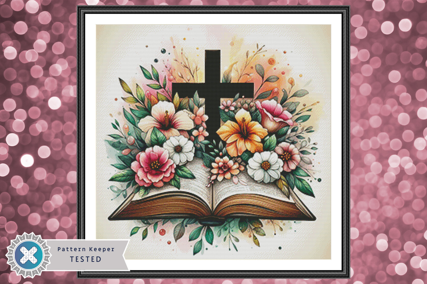 Floral Cross Bible Cross Stitch Pattern