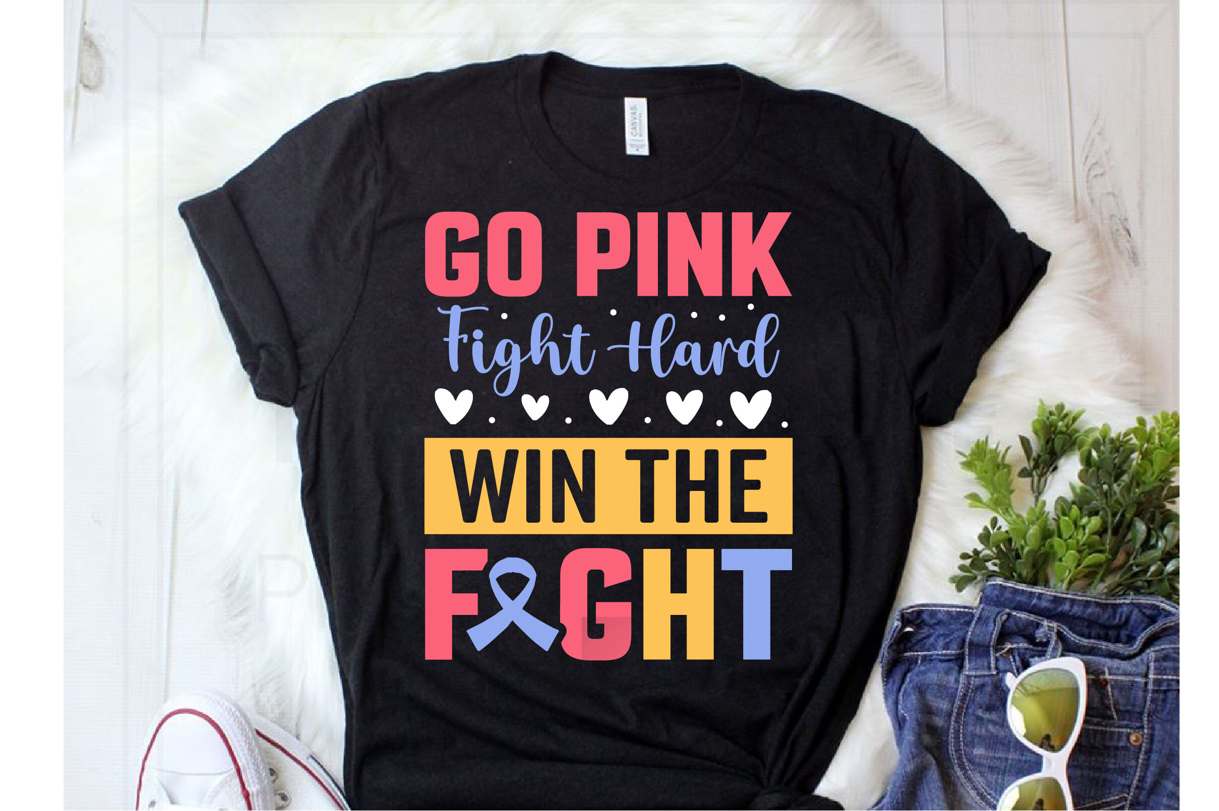 Pink Fight Letters Go Pink Fight Hard Win the Fight Svg Graphic by creative Store ...