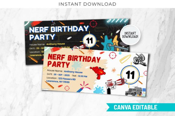 Nerf Birthday Invitation Ticket Template