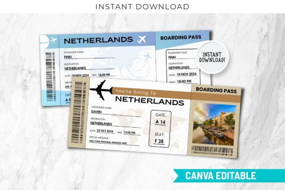 Netherlands Boarding Ticket Template