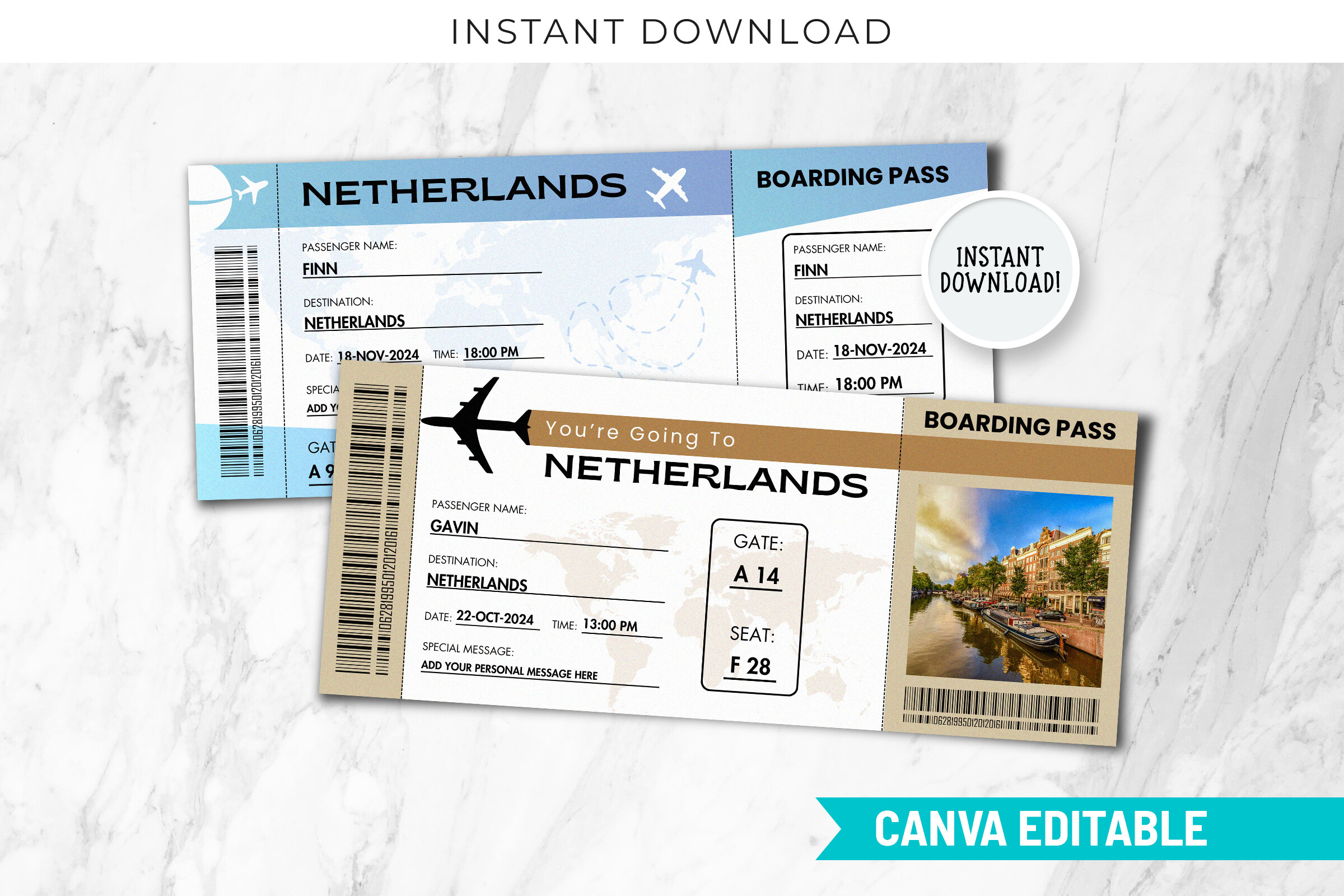 Netherlands Boarding Ticket Template