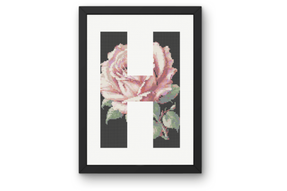 Pink Rose on Black H Monogram