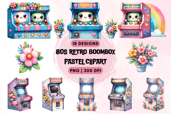 Retro Arcade Pastel Clipart Set