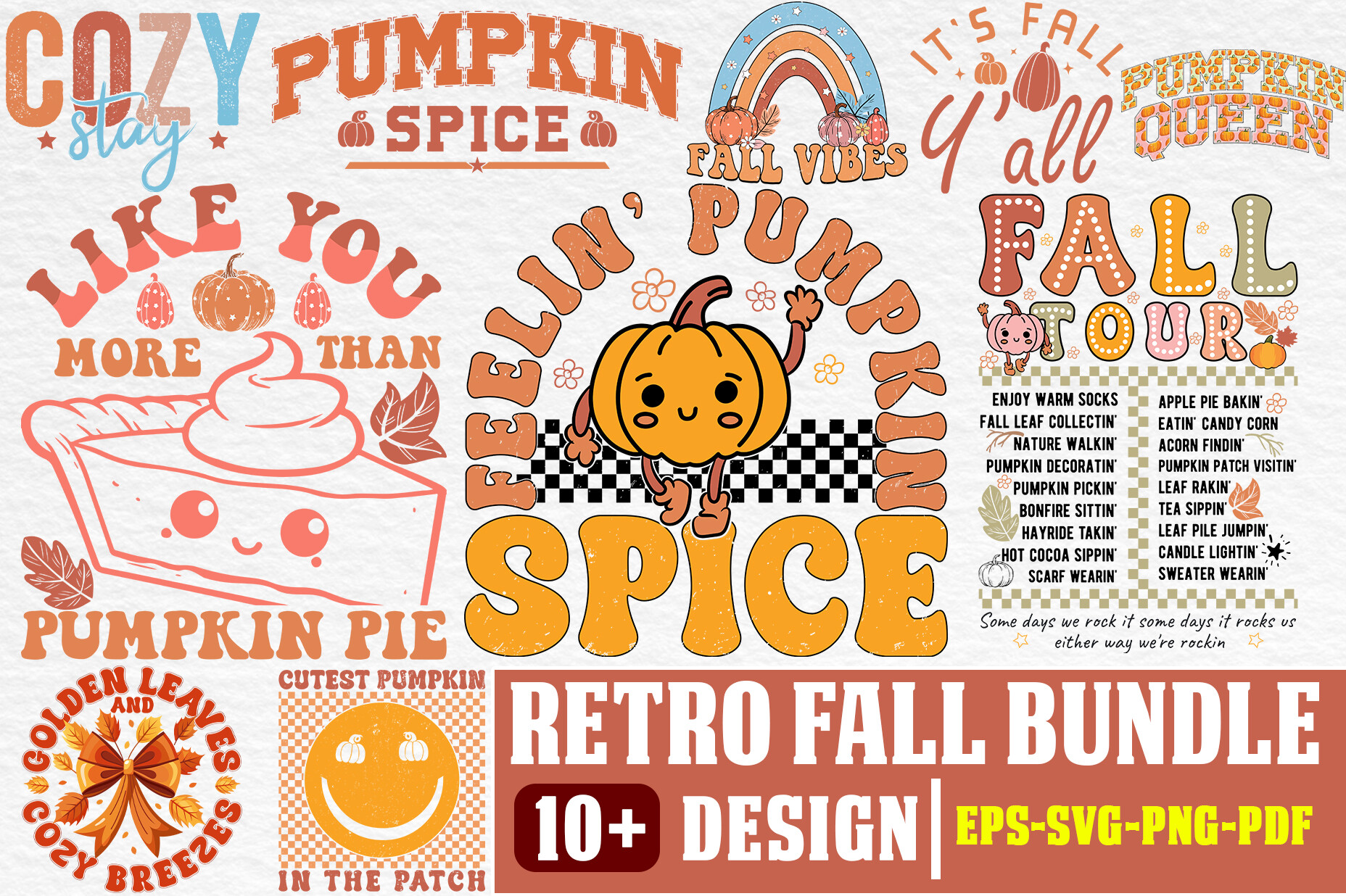 Retro Fall Autumn Sublimation Bundle SVG Graphic by TeeBundle ...