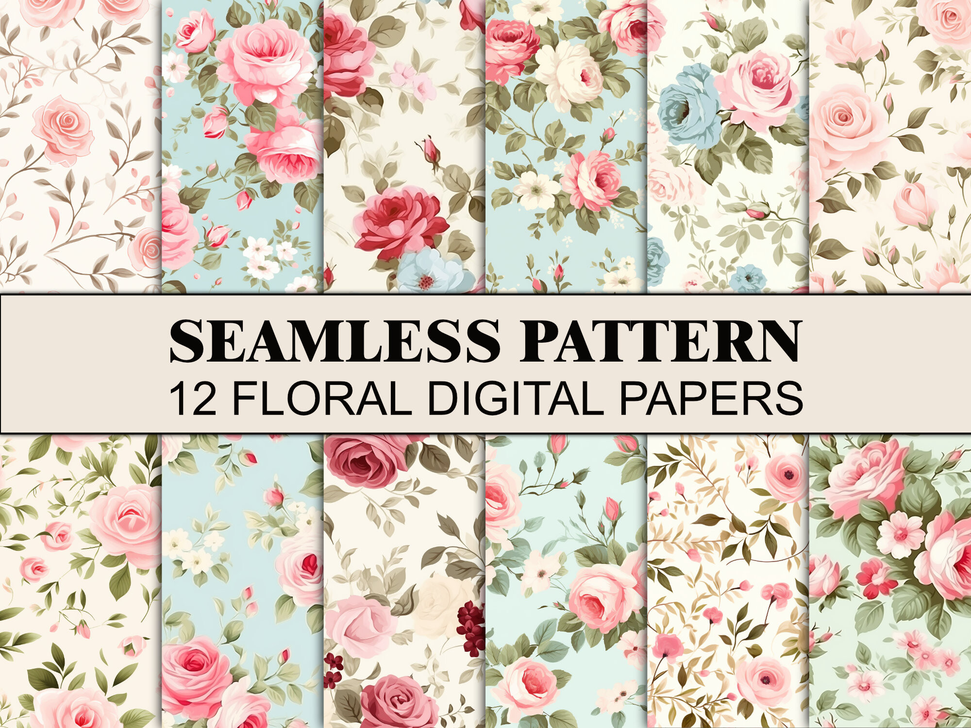 Shabby Chic Roses Seamless Rose Pattern Graphic by Wildflower ...