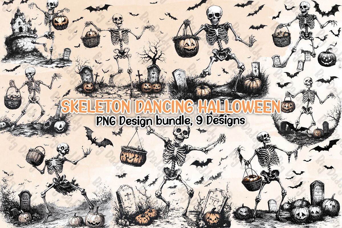 Skeleton Dancing Halloween Clipart PNG Graphic by Big Daddy · Creative ...