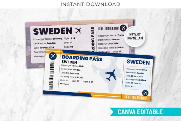 Sweden Trip Boarding Ticket Template