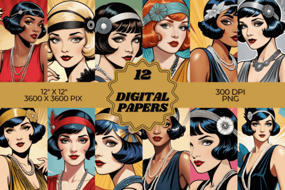 1920s Flapper Pop-Art Digital Paper Set