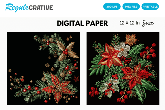Christmas Embroidery Digital Paper Pack