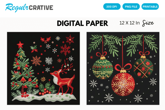 Christmas Embroidery Digital Paper Pack