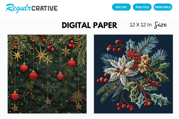 Christmas Embroidery Digital Paper Pack