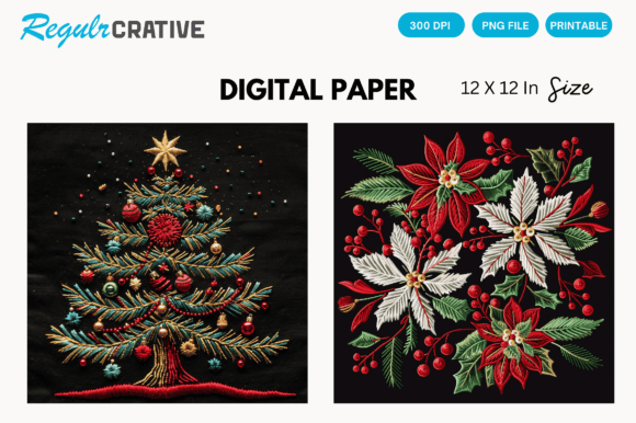 Christmas Embroidery Digital Paper Pack