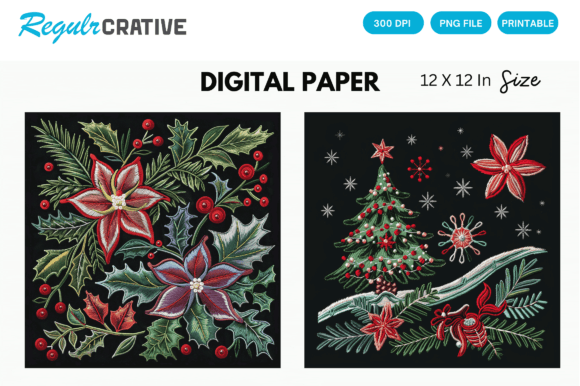 Christmas Embroidery Digital Paper Pack
