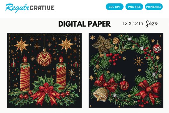 Christmas Embroidery Digital Paper Pack