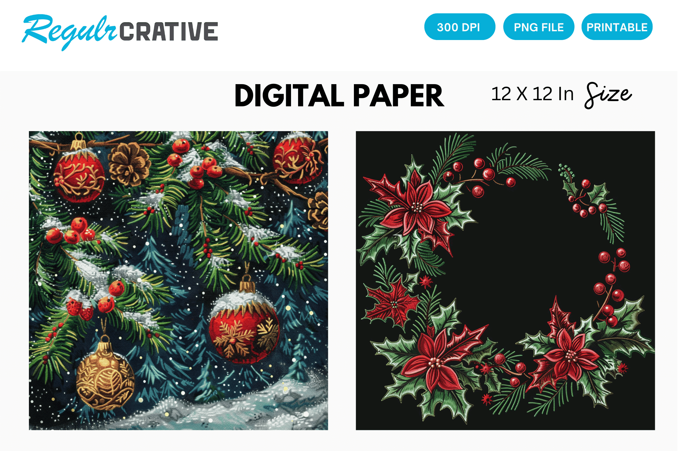 Christmas Embroidery Digital Paper Pack