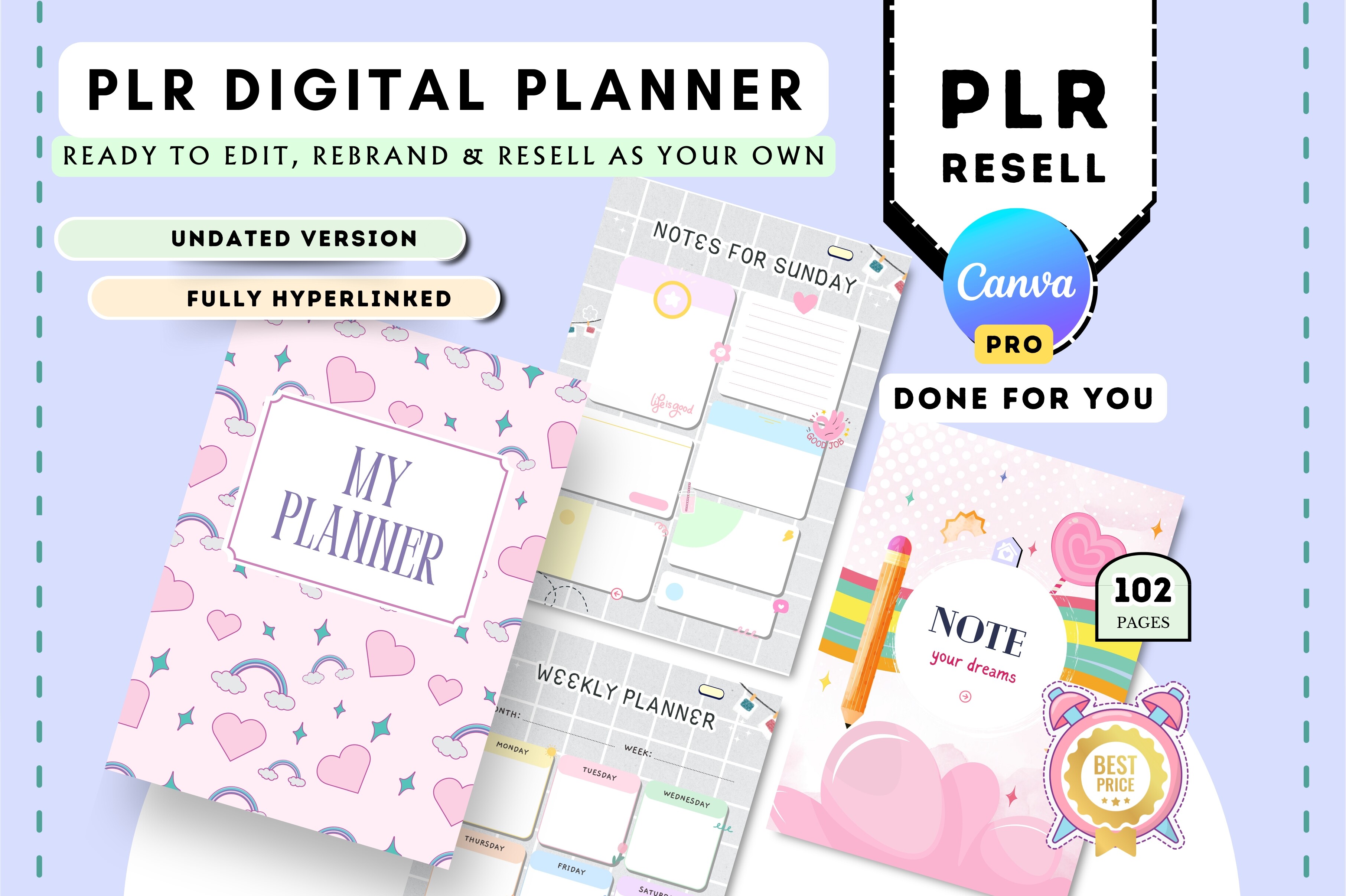 PLR Undated Digital Planner Canva