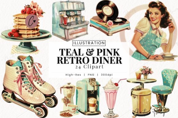 Teal & Pink Retro Diner Clipart