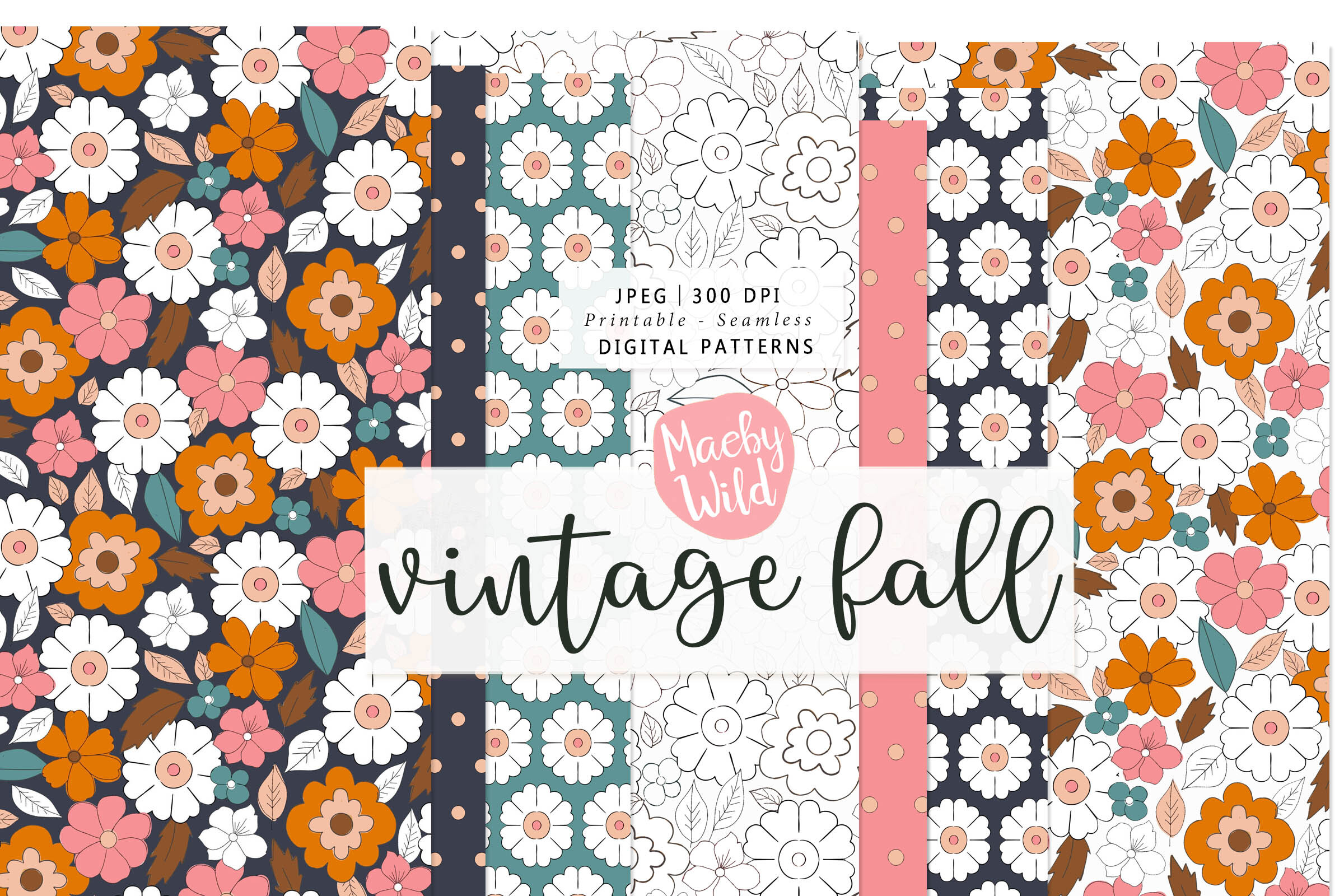 Vintage Fall Floral Seamless Patterns Graphic by maebywild · Creative ...