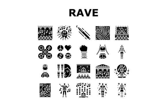 Rave Retro Party Music Icons Set Vector
