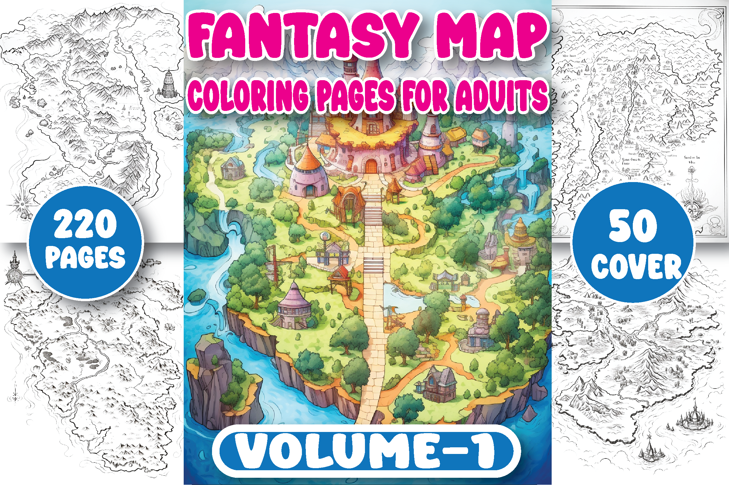 220 Fantasy Map Coloring Pages for Adult