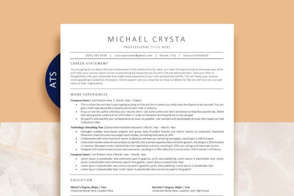 ATS Minimalist Resume Template Gráfico Plantillas de Impresión Por victoriousvita