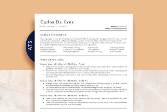 ATS Professional Resume Template Gráfico Plantillas de Impresión Por victoriousvita