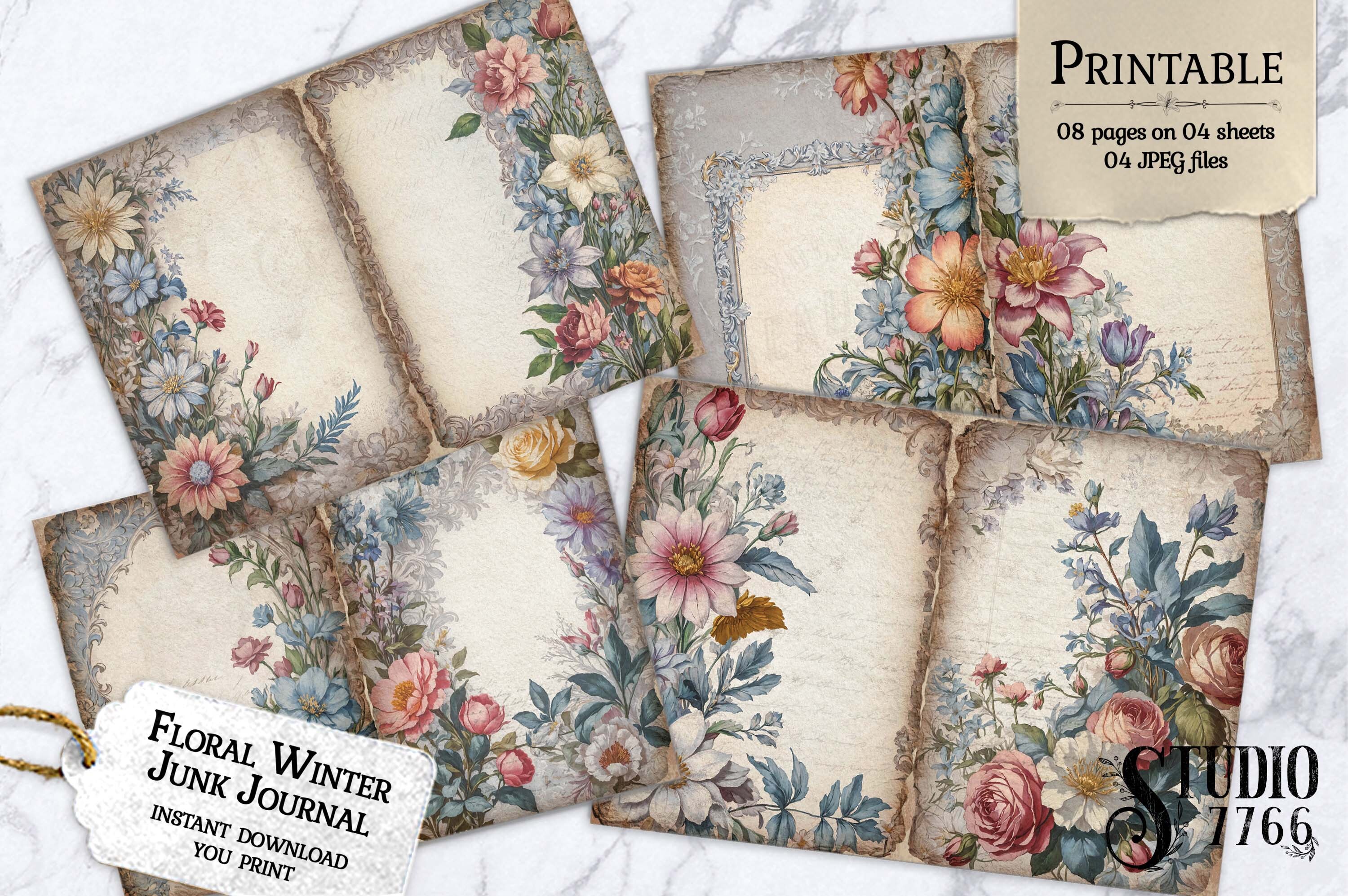 Floral Winter Junk Journal Pages Graphic by Studio 7766 · Creative Fabrica