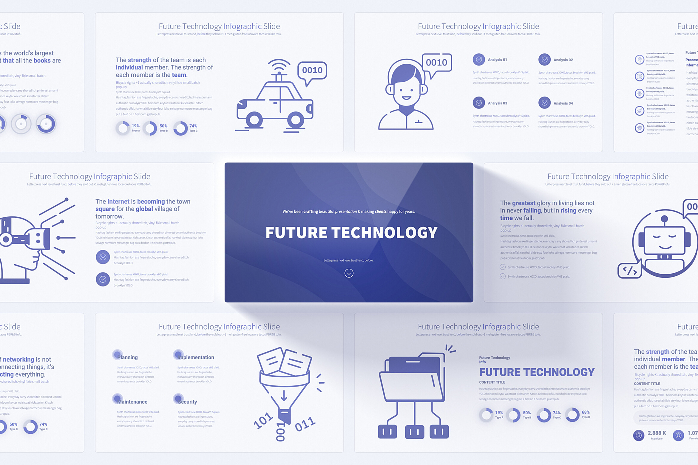 Presentación de diapositivas de infografías y potencia tecnológica futura